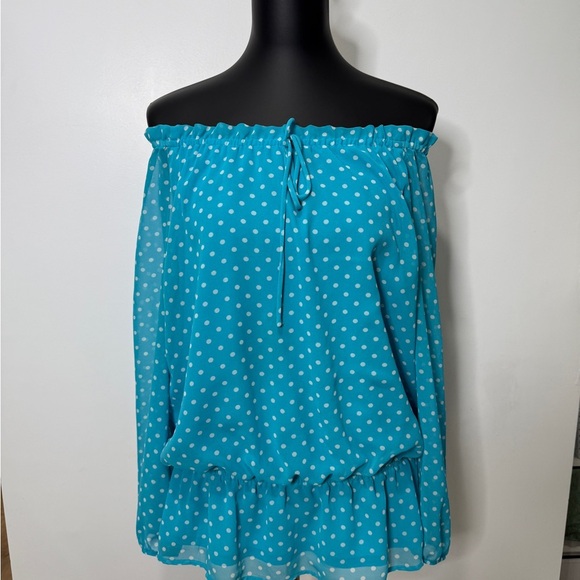Ann Taylor Teal Polka Dot Blouse - Picture 2 of 5